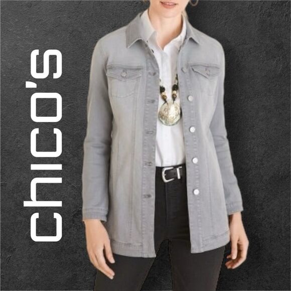 CHICO’S Women’s Elongated Denim Jacket in the Size 0/US Size 4-6 - Picture 1 of 11
